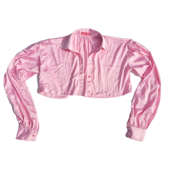 House of Aris Tops House Of Aris Pink Satin Blouse Bralette Set